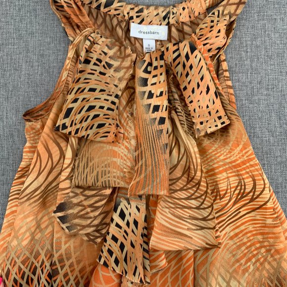 Dressbarn Unique Beautiful Sleeveless Top Abstract Art Small Orange tan Black - Picture 4 of 11